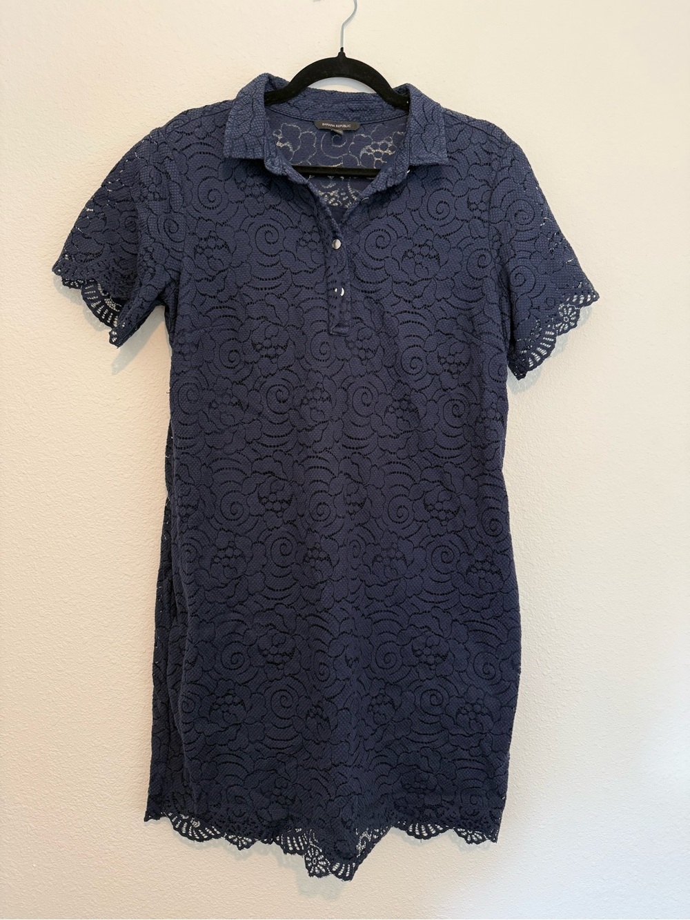 Banana Republic Navy Lace Floral Polo Shirt Dress, Large